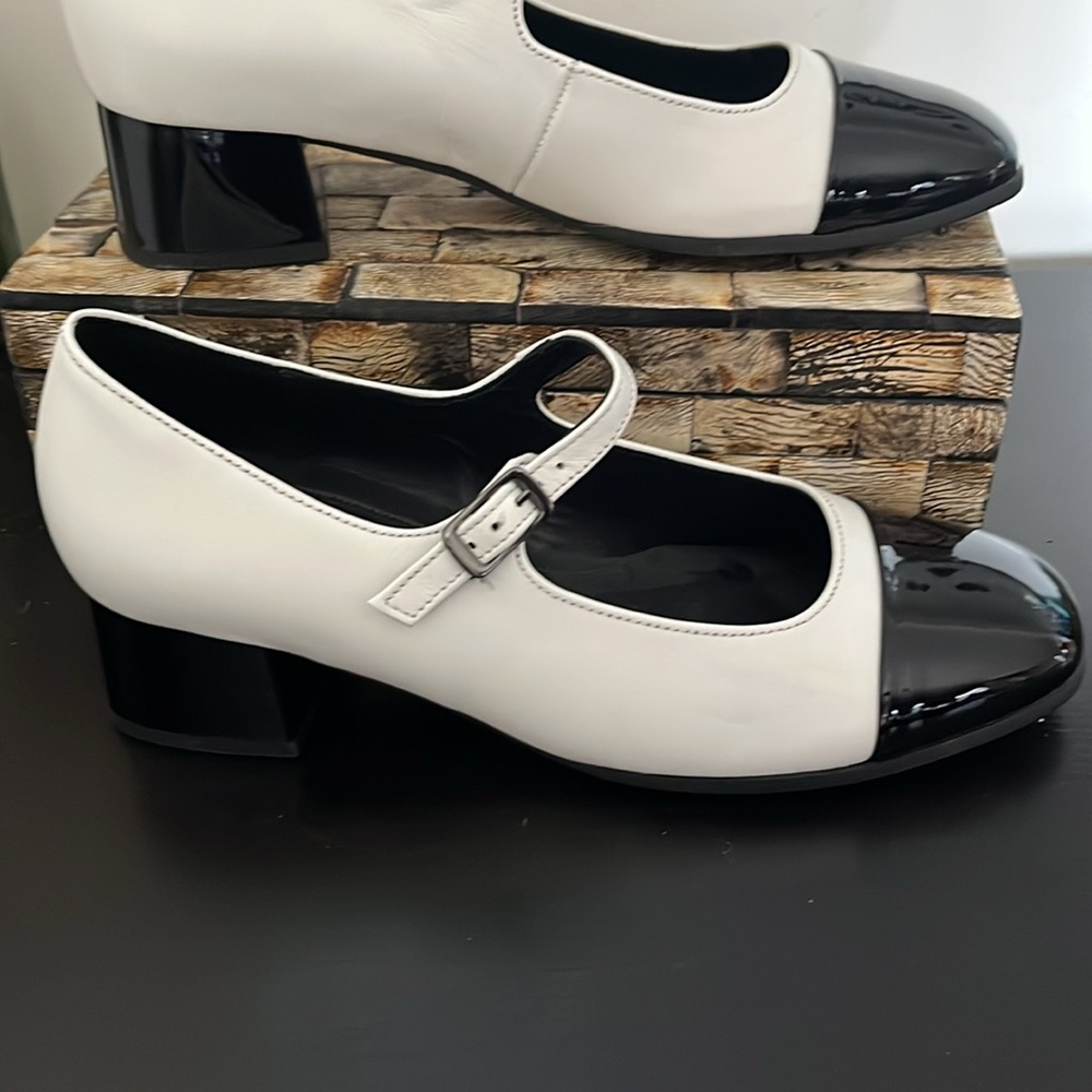 NWT GABOR US6 Mary Jane Block Heel Shoes Black White Leather Buckle - US 6 - Picture 8 of 16